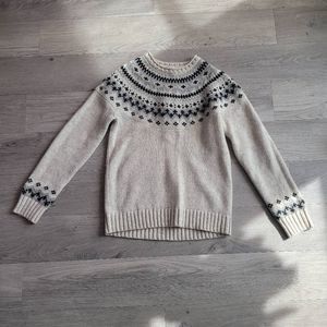 Vintage L. L. Bean white nordic fair isle print sweater size small 100% wool
